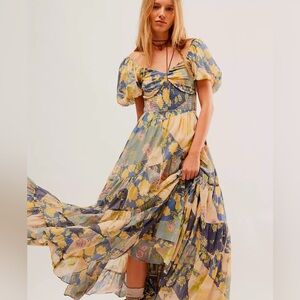 NEW Free People sundrenched short sleeve maxi dress L B3033